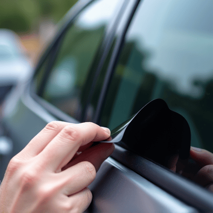 Autograff Mobile Tint technician applying standard dyed window film to car door
