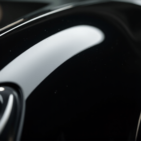 Close-up of paint correction removing fine scratches and swirl marks on a dark-colored car in Studio City. High-definition automotive detailing for deep gloss restoration.