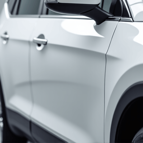 Before and after comparison of door edge guard installation using PPF on a vehicle in Burbank. Showing protection against minor dings.