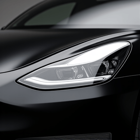 Headlight protection film installed on a Tesla Model Y in North Hollywood. Clear film maintains light output while preventing yellowing and pitting.