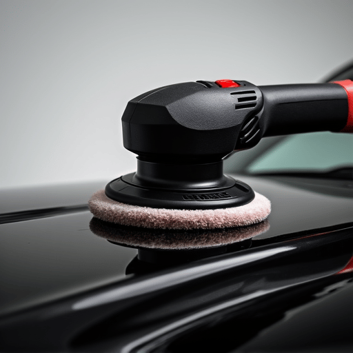 Meticulous paint correction process on a dark luxury car in North Hollywood showing swirl mark removal.